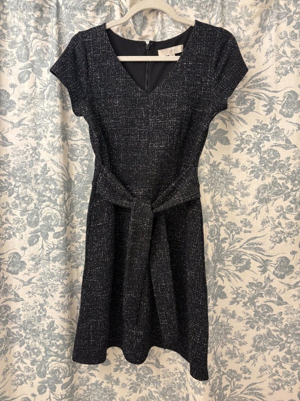 Loft Shimmer Tweed Tie-Waist Dress Black Size 2
